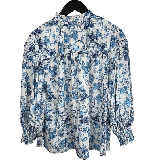 ALICE + OLIVIA Julius Tie Neck Blouson Sleeve Stretch Silk Top - Picture 7 of 7